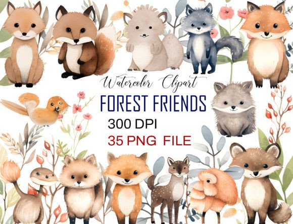Download Watercolor Forest Friends Clipart Bundle - Forest Collection
