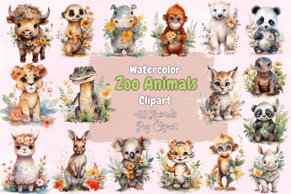Download Watercolor Zoo Animals Clipart - Premium Resources