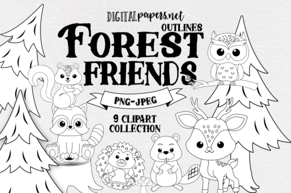 Download Forest Friends Outlines Clipart - Forest Collection