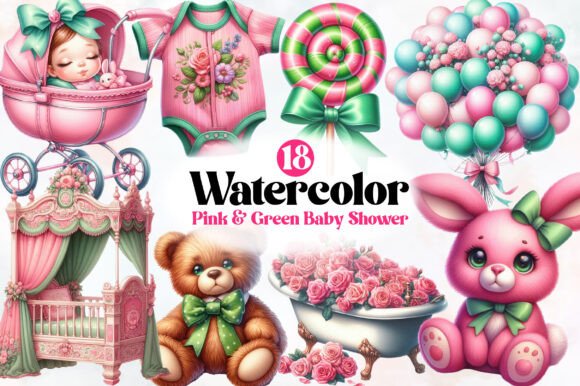 Download Pink &amp; Green Coquette Baby Shower Clipar - Coquette baby shower Collection