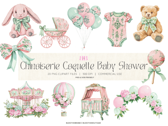 Download Pink &amp; Green Coquette Baby Shower PNGs - Coquette baby shower Collection